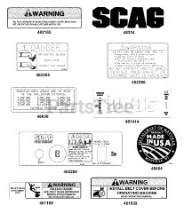 Scag SWZ-17KA - Scag Walk-Behind Mower, 17hp Kawasaki (SN: 8200001 - 8209999) Replacement Decals &amp; Information (1 of 3)