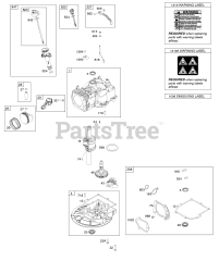 Briggs & Stratton 93J02-0033-H5 - Briggs & Stratton Vertical Engine Camshaft, Crankshaft, Cylinder, Gasket Set, Piston/Rings/Connecting Rod, Sump, Warning Label