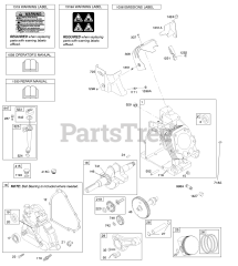 Briggs & Stratton 21M314-1384-E1 - Briggs & Stratton Horizontal Engine Camshaft, Crankcase Cover, Crankshaft, Cylinder, Lubrication, Operator's Manual, Piston/Rings/Connecting Rod, Warning Label
