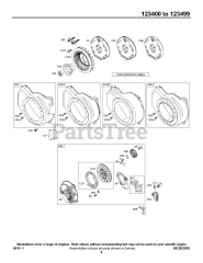 Briggs & Stratton 123437-0170-E1 - Briggs & Stratton Horizontal Engine Blower Housing/Shrouds, Flywheel, Rewind Group