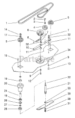 Toro 78345 - Toro 42" Side-Discharge Mower Deck for 300 Series GT Tractors (SN: 220000001 - 220999999) (2002) Belt And Spindle Assembly