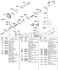 Briggs & Stratton 581447-0375-E2 - Briggs & Stratton Horizontal Engine Camshaft, Cam Gear, Valves, Springs, Rocker Arm