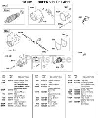 Briggs & Stratton 580447-0320-E2 - Briggs & Stratton Horizontal Engine Starter Motor, 1.0KW GREEN OR BLUE LABEL