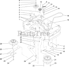 Toro 30094 - Toro 36" Walk-Behind Mower, Floating Deck, T-Bar, Gear Drive (SN: 280000001 - 280999999) (2008) DECK DRIVE AND BAFFLE ASSEMBLY