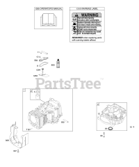 Briggs & Stratton 21B707-0505-E1 - Briggs & Stratton Vertical Engine Cylinder, Engine Sump, Operator's Manual, Warning Label