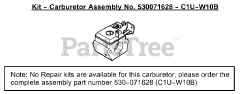 Weed Eater SST LE - Weed Eater Featherlite String Trimmer, Type 1 Carburetor Assembly (C1U-W10B) P/N 530071628