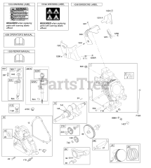 Briggs & Stratton 21M107-0133-E1 - Briggs & Stratton Horizontal Engine Camshaft, Crankcase Cover, Crankshaft, Cylinder, Lubrication, Operator's Manual, Piston/Rings/Connecting Rod, Warning Label