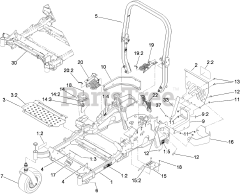 Toro 74923 TE (6000) - Toro 132cm Z Master Zero-Turn Mower, Side-Discharge Deck (SN: 290000001 - 290999999) (2009) Front Frame, Caster Wheel and Z Stand Assembly