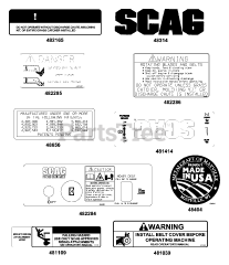 Scag SWZ-17KA - Scag Walk-Behind Mower, 17hp Kawasaki (SN: 9150001 - 9159999) Replacement Decals &amp; Information (Part 1)