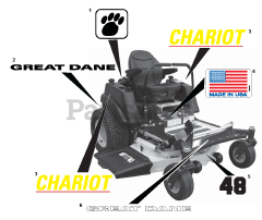 Great Dane 992609 (GCHKW1948S) - Great Dane Chariot 48" Zero-Turn Mower, 19hp Kawasaki (SN: 000101 & Above) Decals Style