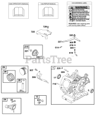 Briggs & Stratton 118432-0124-E1 - Briggs & Stratton Horizontal Engine Cylinder, Operator's Manual, Piston, Rings, Connecting Rod, Warning Label