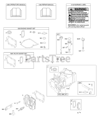 Briggs & Stratton 9T802-0113-B1 - Briggs & Stratton Vertical Engine Cylinder, Cylinder Head, Gasket Set - Engine, Gasket Set - Valve, Lubrication, Operator's Manual, Warning Label