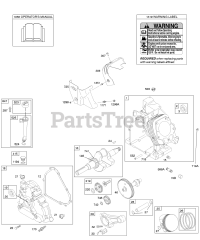 Briggs & Stratton 20C112-0100-E1 - Briggs & Stratton Horizontal Engine Camshaft, Crankcase Cover, Crankshaft, Cylinder, Lubrication, Operator's Manual, Piston/Rings/Connecting Rod, Warning Label