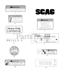 Scag SW48V-14FS - Scag 48" Walk-Behind Mower, 14hp Kawasaki (SN: T7800001 - T7899999) REPLACEMENT DECALS AND INFORMATION PLATES 1