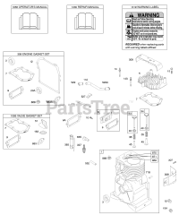 Briggs & Stratton 92232-1235-E2 - Briggs & Stratton Horizontal Engine Cylinder, Cylinder Head, Gasket Sets, Operator's Manual, Repair Manual, Warning Label