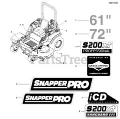Snapper Pro S 200XT (5901021.1) - Snapper Pro S200XT Series 61" Zero-Turn Mower, 26hp Kawasaki (SN: 2016950123 & Above) Decal Group - Brand &amp; Model S/N: 2016501344 &amp; Above