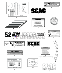 Scag SWZT61H-22FSE - Scag 61" Walk-Behind Mower, 22hp Kawasaki (SN: T9000001 - T9099999) REPLACEMENT DECALS AND INFORMATION PLATES