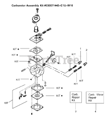 Weed Eater SST LE - Weed Eater Featherlite String Trimmer, Type 1 Carburetor Assembly (C1U-W10) P/N 530071443