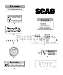 Scag SW36A-14FS - Scag 36" Walk-Behind Mower, 14hp Kawasaki (SN: N4200001 - N4299999) (Rev 01) REPLACEMENT DECALS AND INFORMATION PLATES I