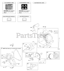 Briggs & Stratton 20H237-0127-H7 - Briggs & Stratton Horizontal Engine Camshaft, Crankcase Cover, Crankshaft, Cylinder, Operator's Manual, Piston/Rings/Connecting Rod, Warning Label