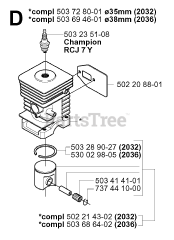 Jonsered GR 2036 - Jonsered String Trimmer (2000-10) CYLINDER PISTON