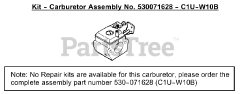 Weed Eater FL LE - Weed Eater Featherlite String Trimmer, Type 2 Carburetor Assembly (C1U-W10B) 530071628