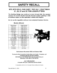 MTD 24BF550M006 - MTD Log Splitter (2009) ~SAFETY RECALL
