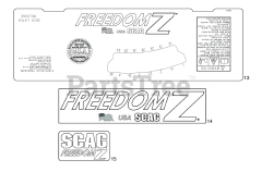Scag SFZ52H-26KT - Scag Freedom Z 52" Zero-Turn Mower, 26hp Kohler (SN: S6700001 - S6799999) (Rev 01) REPLACEMENT DECALS AND INFORMATION PLATES II