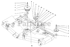 Toro 30162 - Toro 62" Side-Discharge Mower Deck (SN: 049002001 - 049999999) (1994) Pulleys And Idler Assembly