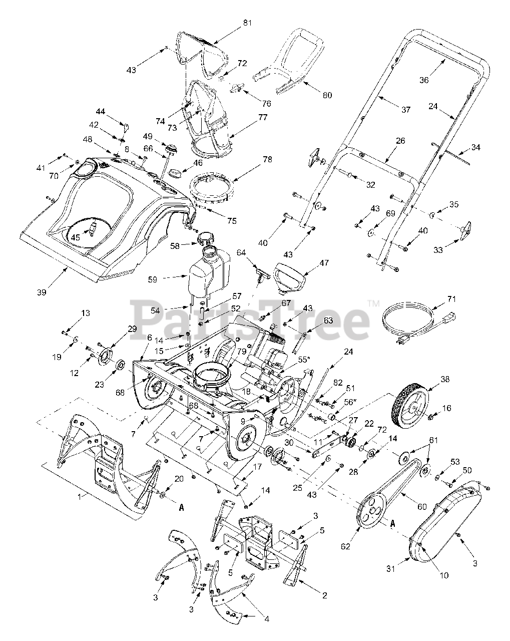 Yard Machines 31A250800 Yard Machines Snow Thrower (2005) General Assembly Parts Lookup with