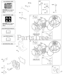 Briggs & Stratton 10T502-0495-E1 - Briggs & Stratton Vertical Engine Cylinder, Cylinder Head, Lubrication, Operator's Manual, Warning Label