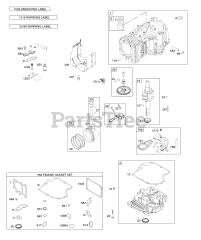 Briggs & Stratton 31A507-1405-B1 - Briggs & Stratton Vertical Engine CRANKSHAFT, CYLINDER, ENGINE SUMP, GASKET SET-ENGINE, OPERATOR'S MANUAL, PISTON, RINGS, CONNECTING ROD, WARNING LABEL