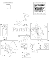 Briggs & Stratton 21B414-0017-E1 - Briggs & Stratton Horizontal Engine Camshaft, Crankcase Cover, Crankshaft, Cylinder, Lubrication, Operator's Manual, Piston/Rings/Connecting Rod, Warning Label