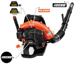 Echo PB-580 H - Echo Backpack Blower (SN: P58512001001 - P58512999999) Labels