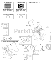 Briggs & Stratton 212312-0100-E9 - Briggs & Stratton Horizontal Engine Camshaft, Crankcase Cover, Crankshaft, Cylinder, Lubrication, Operator's Manual, Piston/Rings/Connecting Rod, Warning Label