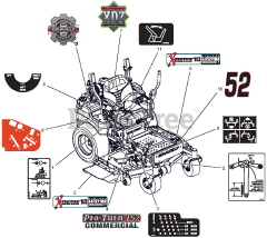 Gravely 991080 (Pro-Turn 152) - Gravely Pro-Turn 52" Zero-Turn Mower, Kawasaki (SN: 041000 & Above) Decals - Style, Pro-Turn 152