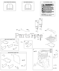Briggs & Stratton 94202-0118-E1 - Briggs & Stratton Horizontal Engine Cylinder, Cylinder Head, Gasket Sets, Operator's Manual, Repair Manual, Warning Label