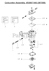 Poulan Pro PP 31 - Poulan Pro String Trimmer Carburetor Assembly (WT598) P/N 530071403