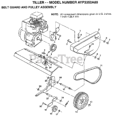 Electrolux/AYP 3352 A89 - Electrolux/AYP Tiller (1998) BELT GUARD AND PULLEY ASSEMBLY