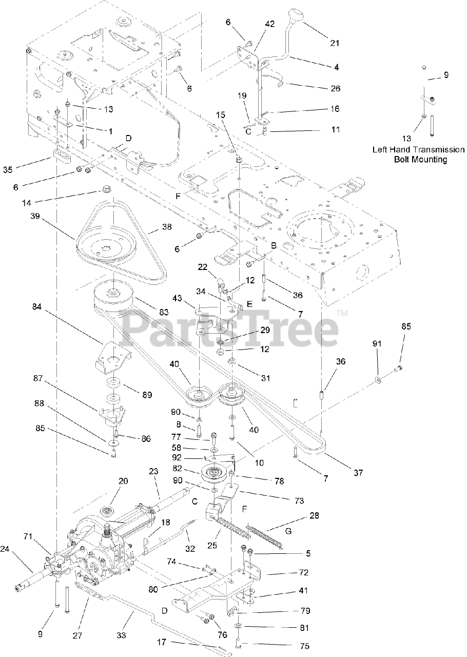 Toro 13ap60rp744 Lx 500 Toro Lawn Tractor Sn 1a096b50000 Above 2006 Transmission Belt And Pulley Assembly Parts Lookup With Diagrams Partstree