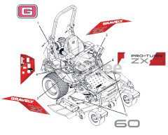 Gravely 991264 (Pro-Turn ZX 60) - Gravely Pro-Turn 60" Zero-Turn Mower, Kawasaki FX (SN: 000101 & Above) Decals - Style - 60"