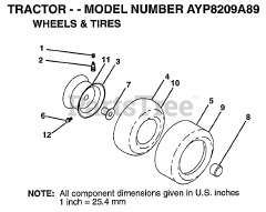 Electrolux/AYP 8209 A89 - Electrolux/AYP Lawn Tractor (1998) WHEELS AND TIRES