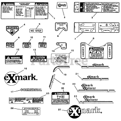 Exmark EXS-18KO - Exmark Explorer Zero-Turn Mower, 18hp Kohler (SN: 080000 - 089999) (1993) Decals - Group I