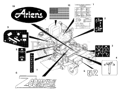 Ariens 992062 (2552 XL) - Ariens Zoom 52" Zero-Turn Mower, 25hp Kohler (SN: 004000 & Above) Decals (Part 2)