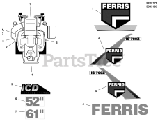 Ferris IS 700Z (5901225) - Ferris IS700Z Series 61" Zero-Turn Mower, 24hp Kawasaki, Side-Discharge Decal Group - Brand &amp; Model S/N: 2017243270 &amp; Below