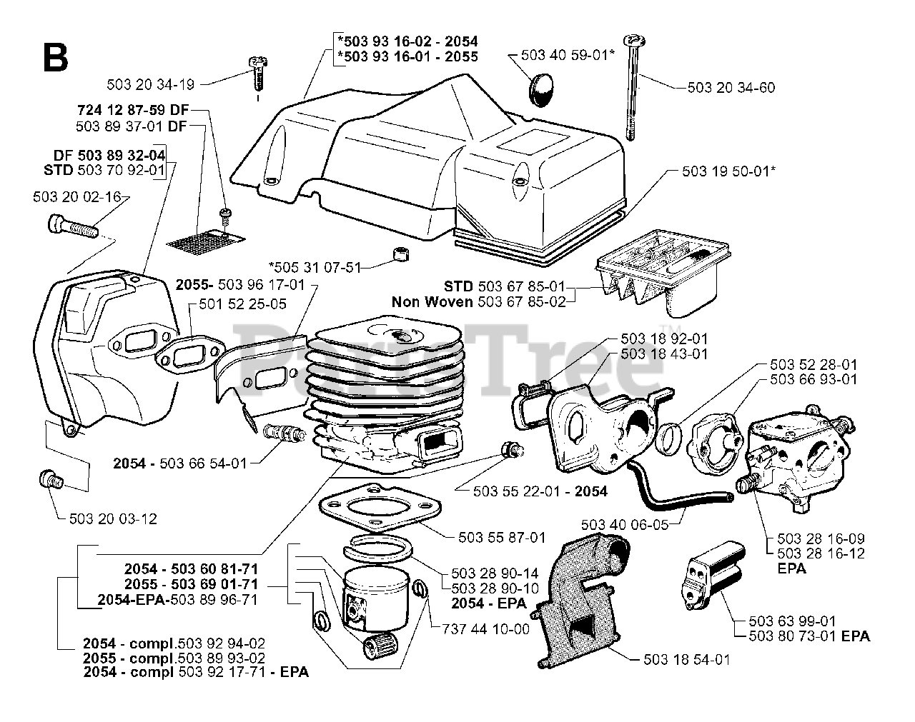 Jonsered 2055 Jonsered Chainsaw (200005) CYLINDER PISTON MUFFLER