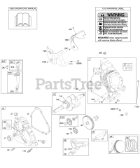 Briggs & Stratton 21C214-0357-E1 - Briggs & Stratton Horizontal Engine Camshaft, Crankcase Cover, Crankshaft, Cylinder, Lubrication, Operator's Manual, Piston/Rings/Connecting Rod, Warning Label