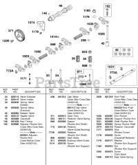 Briggs & Stratton 583447-0317-E2 - Briggs & Stratton Horizontal Engine Valves, Springs, Camshaft, Rockers, Cam Gear