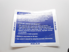 RedMax 539110522 Hood Warning Decal, Warning Customer Resposibility E85