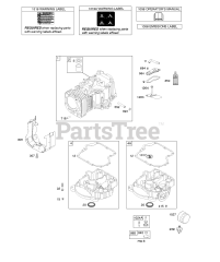 Briggs & Stratton 217907-0123-E1 - Briggs & Stratton Vertical Engine Cylinder, Engine Sump, Lubrication, Operator's Manual, Warning Label